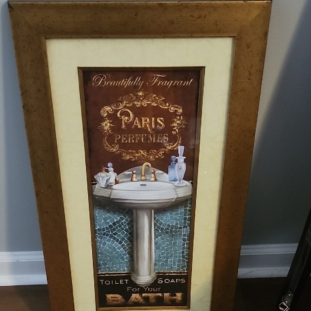 Elegant Gold Framed Paris Perfumes Bath Art